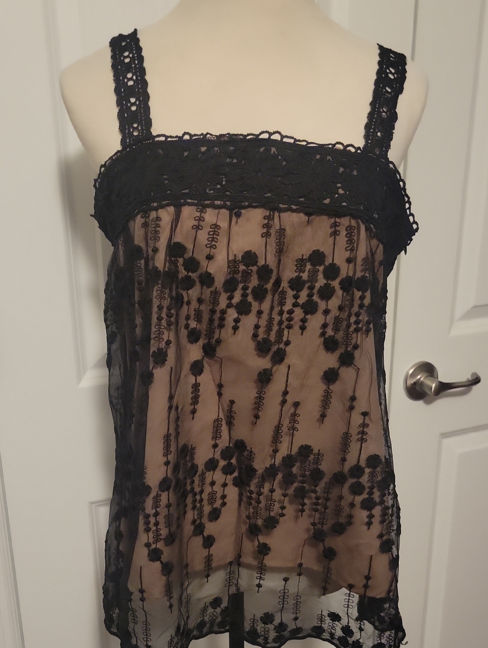 Black Sheer Floral-Embroidered Camisole